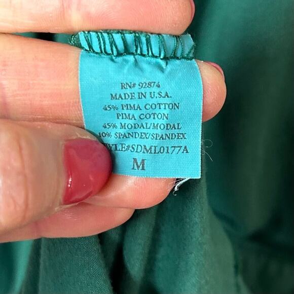Splendid Green Pleated Babydoll Trapeze Dress Size M Pima Cotton Modal Tunic - Picture 6 of 9